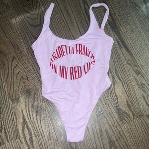 Lavender and red Elisabetta Franchi one piece swimsuit